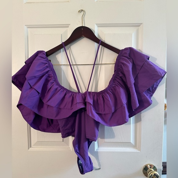 NWT ZARA SWIM Cheeky Purple Ruffle 1 PIECE SM BLOGGER FAVORITE Plunging Neckline - Picture 10 of 16